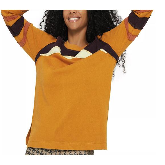 We The Free Tops - We The Free Dark Yellow Lightweight Boho Sinead 3/4 Sleeve Tee - Size - Small
